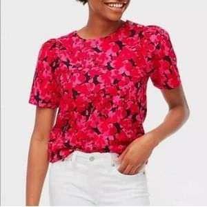 J. Crew Azalea Berry Poplin Puff Sleeve Floral Blouse Top Size